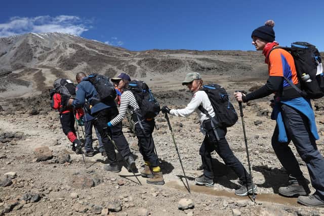 The summit of Mount Kilimanjaro is in sight for the team in this picture. Pic: Chris Jackson/Getty Images.