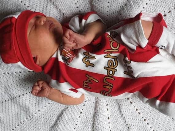 Thomas, who is two weeks old, showing his SAFC colours. Picture: Gemma Robinson.