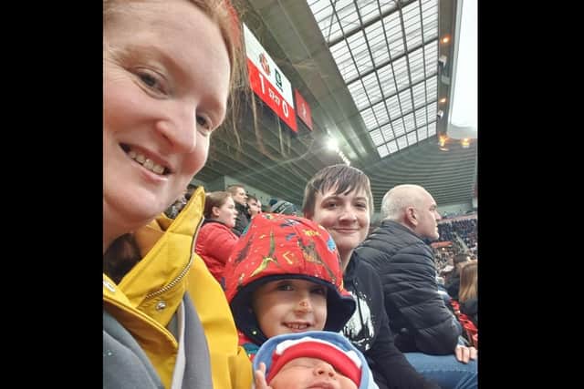 Gemma and her sons at the match. Picture: Gemma Robinson.