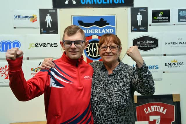 GB Special Olympic footballer Liam Lister visits Fans Museum were he's an ambassador ahead of the games in Abu Dhabi with mother June Lister