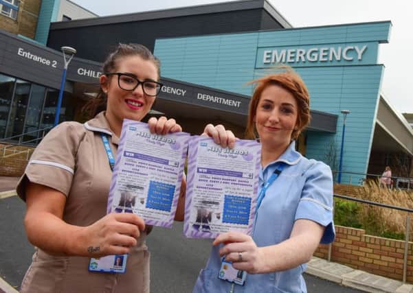 Fundraisers health care assistant Ashleigh Wright (left) and staff nurse Alex Robinson, both from Ward 31 at Sunderland Royal Hospital, who are fundraising to buy the likes of toiletries for patients admitted to hospital.