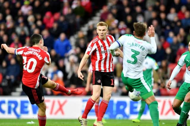 Sunderland captain George Honeyman scores against Plymouth Argyle.