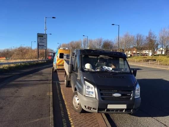Jason Sayers' vehicle parked in front of a police speed camera van in Sunderland.