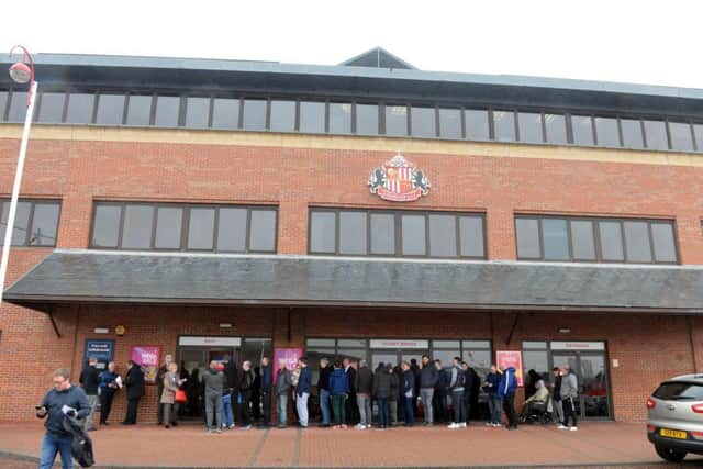 Queues outside the Stadium of Light ticket office today.