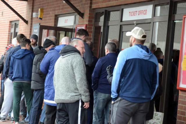 Queues outside the Stadium of Light ticket office today.