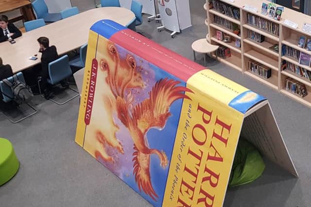 The large replica of the Harry Potter book has been set up inside the library at Seaham High School.