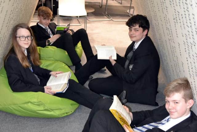 Enjoying the new space are pupils Joseph Beattie, Josh Brown, Sarah Feechan and Joe McBeth.