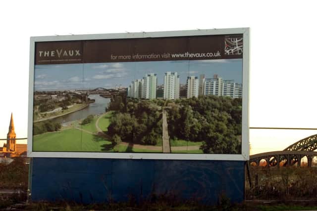 The billboard with Tesco's plans for Vaux which once stood next to the site