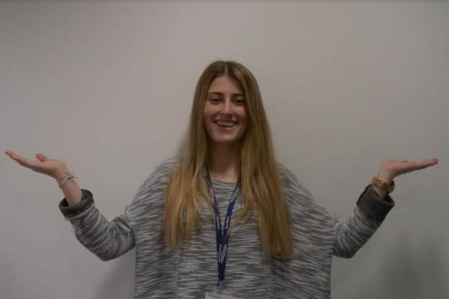 Abbie Kitching, a student at Sunderland College, doing the International Women's Day pose.