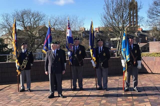 Standard Bearers from veterans' groups were present at the ceremonial raising of the Commonwealth Flag