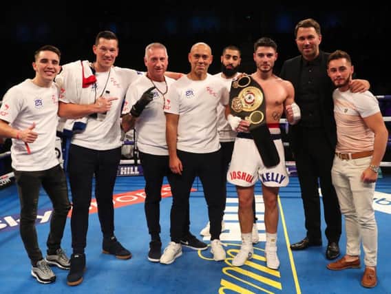 Eddie Hearn (second from right) with Sunderland welterweight Josh Kelly (third from right).