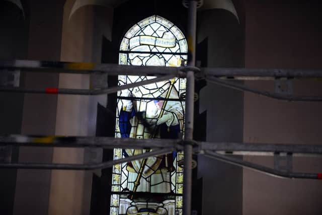 Some of the windows which are getting restored in the church.