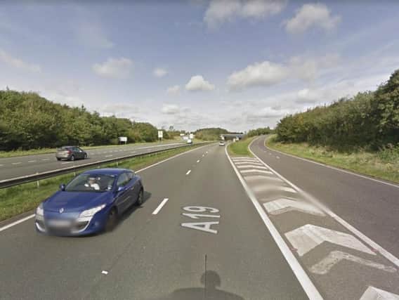 The car was ablaze on the A19 southbound slip road with the A183. Picture by Google
