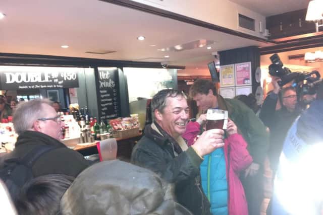Nigel Farage at the Merry Go Round pub in Hartlepool following the first leg of the March to Leave.