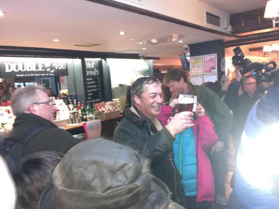 Nigel Farage at the Merry Go Round pub in Hartlepool following the first leg of the March to Leave.