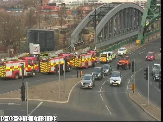 The scene at Wearmouth Bridge. Picture from @NELiveTraffic
