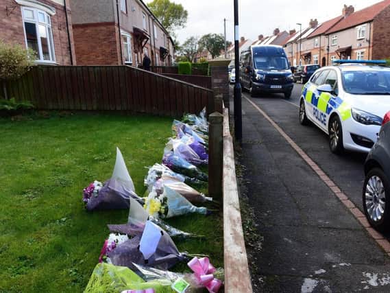 Flowers were left outside the home in Shrewsbury Crescent, Humbledon