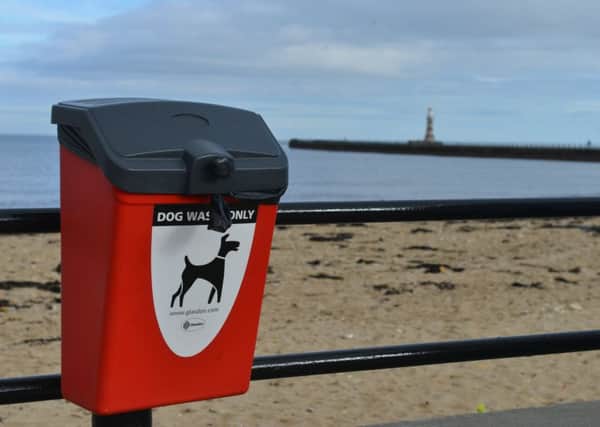 Dog fouling bin sign at Roker Beach
