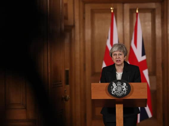 Prime Minister Theresa May making a statement about Brexit in Downing Street. Photo: Jonathan Brady/PA Wire