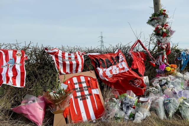 Flowers and cards placed in memory of Stuart Price at the scene of the crash which claimed his life.