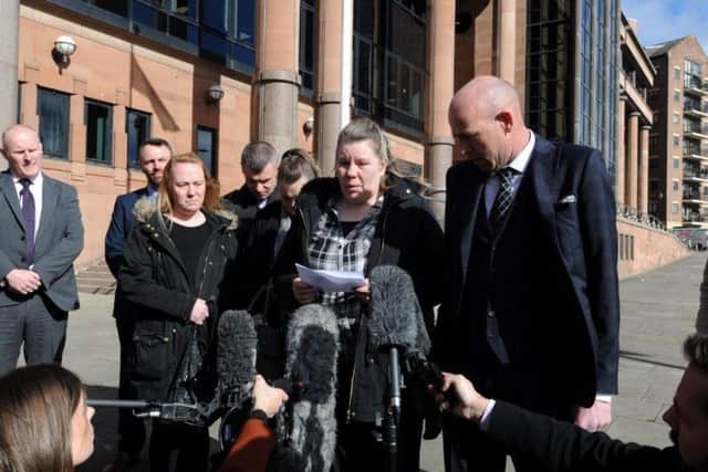 Joan Hoggett's family, including her children Michelle and Robert Young, outside Newcastle Crown Court last week.