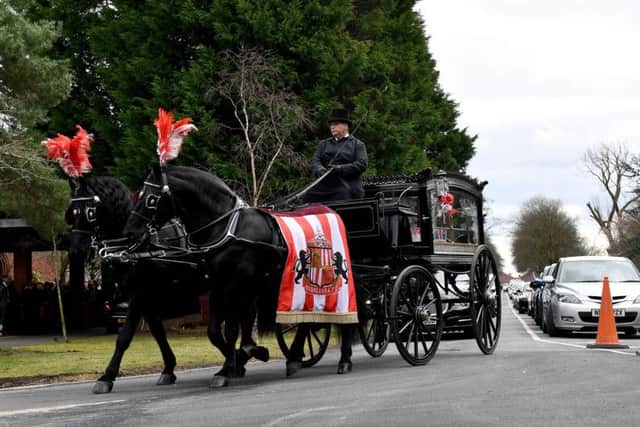 The cortege arriving at Sunderland Crematorium for the service of Connor Brown.