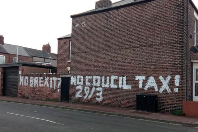 Misspelled graffiti was left on the gable end of a house in Derby Street, facing onto Ashwood Street, over the weekend.
