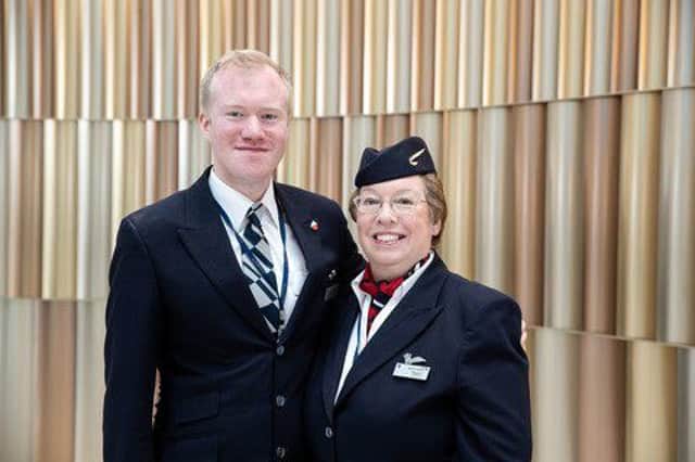 Mark Eastaugh and his mum Margaret Eastaugh who were working together on a flight for Mother's Day pictured at T5, London Heathrow.