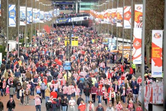 Sunderland fans on Wembley Way at the club's last appearance at the national stadium, in the 2014 Capital One Cup final against Manchester City.