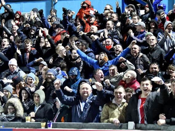 Sunderland supporters celebrate the semi-final win over Bristol Rovers.