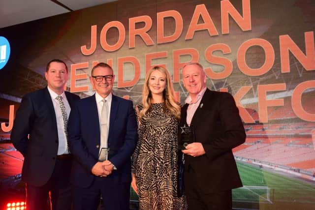 Sunderland Echo Best of Wearside Awards 2019 at the Stadium of Light. Picured l-r Sunderand Dcho Mangaing Editor Gavin Foster, Brian Hendersoin father of Jordan Henderson, Claire Virge CSR and Sponsorship Manager BGL Group and former Sunderland footballer Kevin Ball