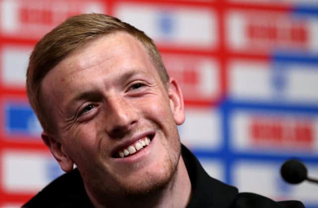 England goalkeeper Jordan Pickford during the press conference at Wembley Stadium, London. PRESS ASSOCIATION Photo. Picture date: Thursday March 21, 2019. See PA story SOCCER England. Photo credit should read: Steven Paston/PA Wire. RESTRICTIONS: Use subject to FA restrictions. Editorial use only. Commercial use only with prior written consent of the FA. No editing except cropping.