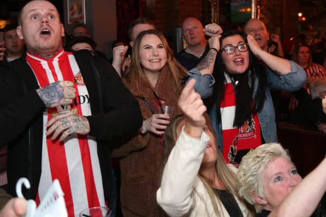 Sunderland fans watch the ChekaTrade trophy final in TTonic bar, Sunderland.  The SAFC equaliser. Picture: Tom Banks