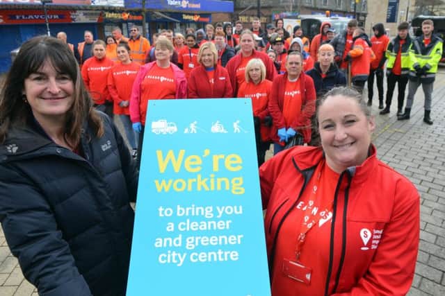 The deep clean programme starts in Sunderland City centre at Park Lane. From left Fiona Brown, Executive Director of Neighbourhoods at Sunderland City Council and Kirsty Currie, Business Manager Sunderland BID