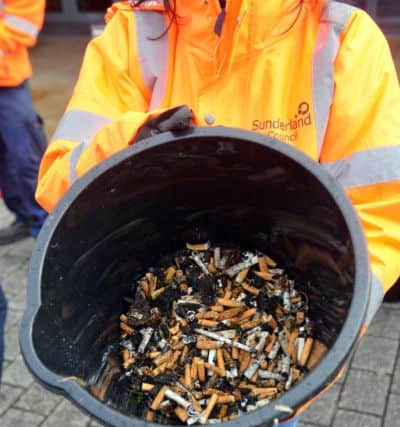 Cigarette ends collected from the area within an hour