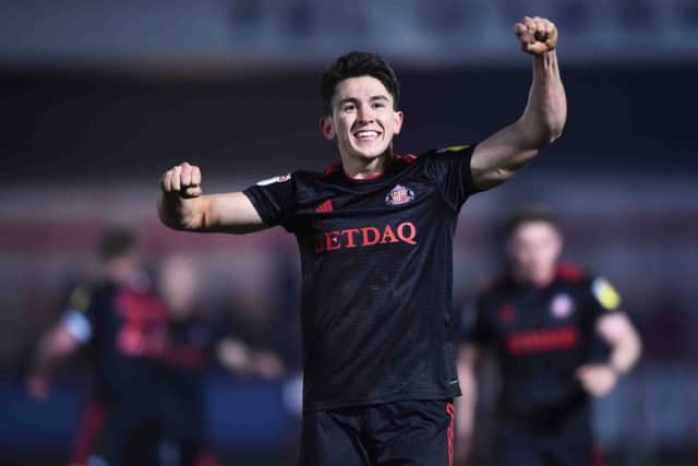 Luke O'Nien celebrates Sunderland's win at Accrington