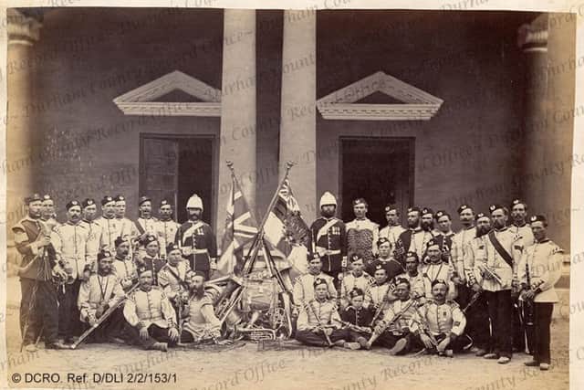 The Band and Colours of the 106th Bombay Light Infantry, India, 1869. Ref no: D/DLI 2/2/153/1.