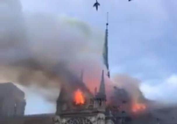The scene at Notre-Dame cathederal in Paris,
Photo by @leistomania93/PA Wire.