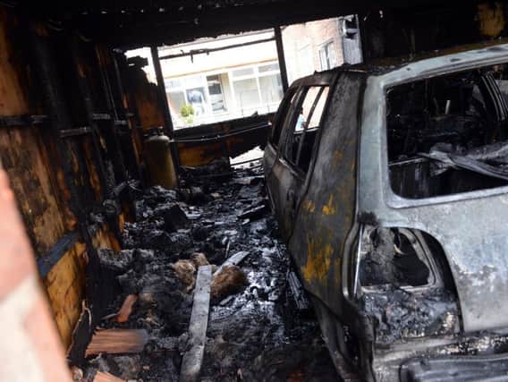 Cars were damaged in the blaze at a garage in Ripon Street, Roker.