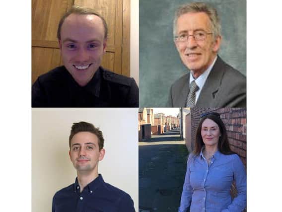 Clockwise from top left: Josh Flynn (Green), Ian MacAdam Galbraith (Labour), Helen Greener (Conservative), Tim Ellis (Liberal Democrat).