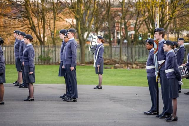 Proud members of 111 (Sunderland) Squadron following a top inspection.