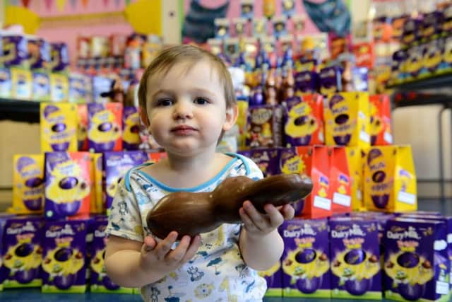 2 year old William Smith from Seaham tucking into his easter Bunny. Picture by FRANK REID
