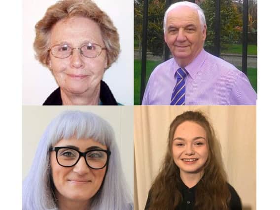 Top (l-r):Pat FRANCIS (The Conservative Party Candidate) and Reg COULSON (UKIP)
Bottom (l-r): Melanie THORNTON (Labour Party) and Esme Rose Stafford FEATHERSTONE (Green Party candidate)