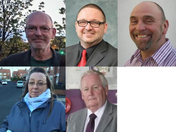 Top row (l-r): Richard Peter BRADLEY, Colin ENGLISH
(Labour Party), (Green Party candidate), John DEFTY
(UKIP)
Bottom row (l-r): Heather FAGAN (Liberal Democrat), John Scott WIPER (The Conservative Party Candidate)