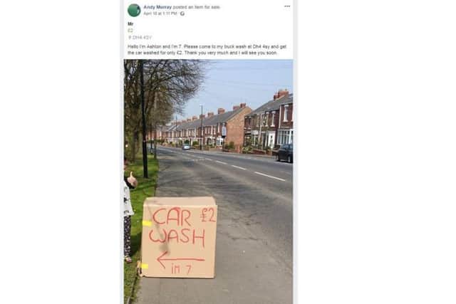 The Facebook advert set up by Ashton Murray's dad Andy to draw in customers to their car wash on Philadelphia Lane.