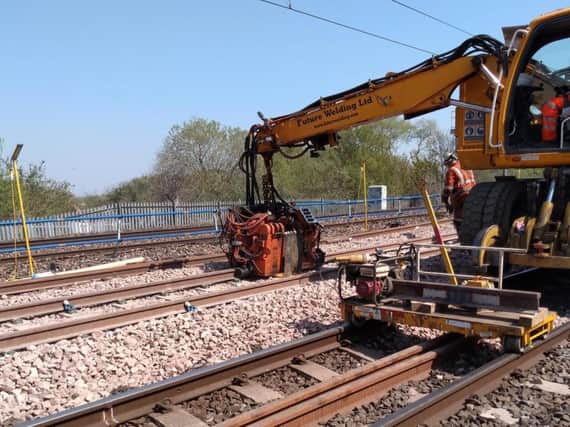 Engineering teams as they carried out the weekends work to renew the track in Gateshead.