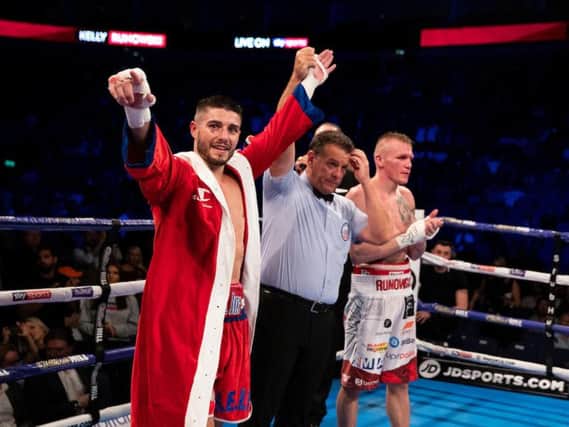 Sunderland fighter Josh Kelly celebrates his win at the O2 Arena on Saturday (Matchroom Boxing).