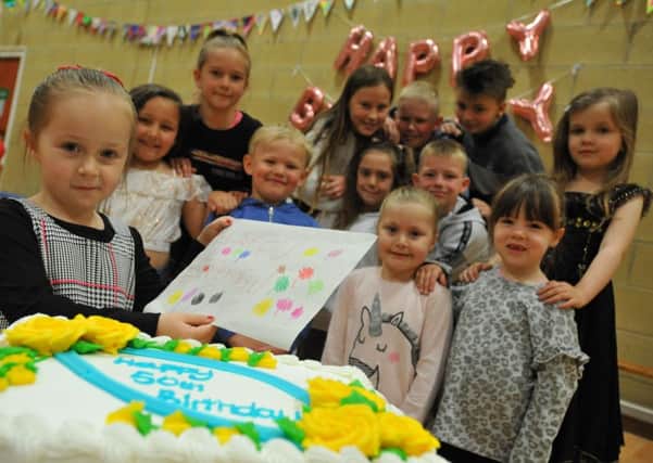 Pupils at Westlea Primary School, Seaham, celebrating the school's 50th anniversary.