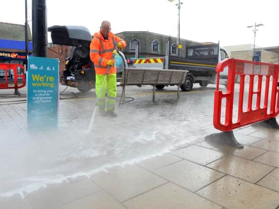 Clean up work being carried out in Sunderland city centre.