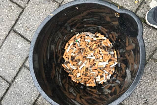 Cigarette butts collected as part of the clean up work.
